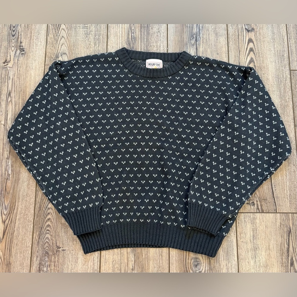 Vintage 80s 90s Perspective Knit Sweater Made in Korea M - Picture 1 of 7